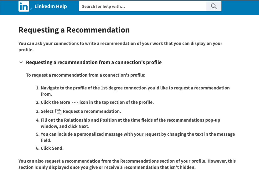 Requesting LinkedIn recommendations 